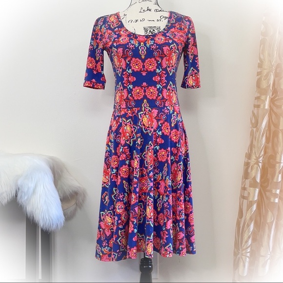 💕Beautiful Floral Lularoe Nicole Fit & Flare Dress💕 - Picture 7 of 13